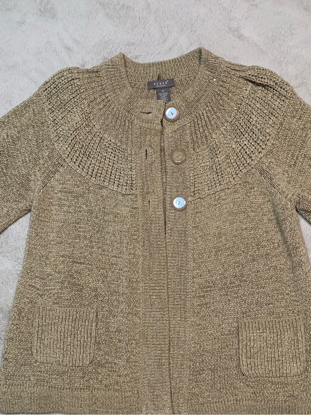 1X Metallic Taupe Button-Front Cardigan